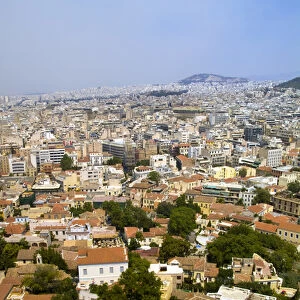 Crowdwd city of Athens Greece from above at the Acropolis