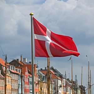 Danish flag, Nyhavn, Copenhagen, Denmark