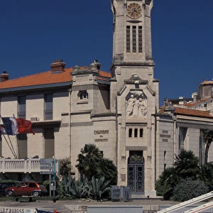 Europe, France, Sete, clock tower and Chamber of Commerce building