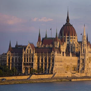 Europe, Hungary, Budapest. Overview of the Parliament Building next to River Danube