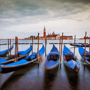 Europe, Italy, Venice. Gondolas in front of San Marco basin