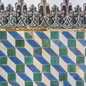 Europe, Portugal, Sintra, Sintra National Palace, geometric ceramic tile mural