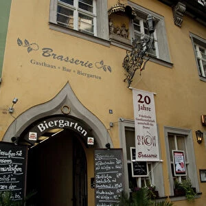 Germany, Bamberg. Jewish neighborhood, traditional Biergarten