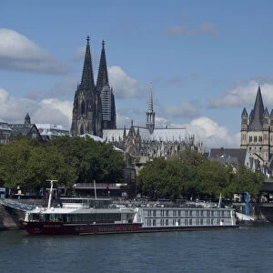 Germany, Cologne (aka Koln). Rhine River views of the port of Cologne. View of Cologne