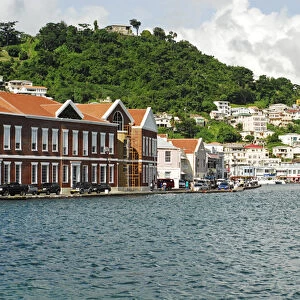 Grenada, St George, view over Carenage, center of St George residential area and bay