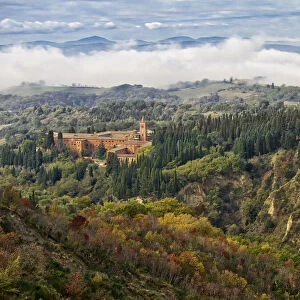 Italy, Tuscany, Chiusure. Abbey of Monte Oliveto Maggiore, a Benedictine monastery