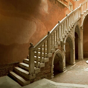 Italy, Venice. Courtyard and stairwell of Casa Goldoni