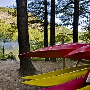 Kayaks at Echo Lake State Park in North Conway, New Hampshire. White Mountains