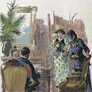 Lady and gentleman. Engraving by Bonamore. Coloured. 1891