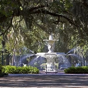 Large water fountain in Forsyth Park in the historic district of Savannah, Georgia