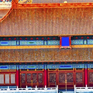 North Red Entrance Yellow Roofs Halls Gugong Forbidden City, Beijing, China