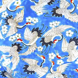 Old Chinese design blue, white and red cranes ceramic plate, Panjuan Flea Market, Beijing, China