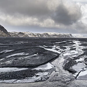 Outwash plain or sandur of glacier Myrdalsjoekull east of Vik. europe, northern europe