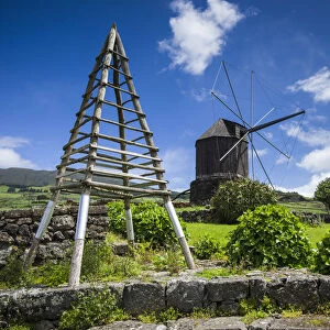Portugal, Azores, Terceira Island, Doze Ribeiras. Traditional Azorean windmill