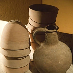 Replicas of ancient Essene pottery at the Qumran National Park Visitors Center on the Dead Sea
