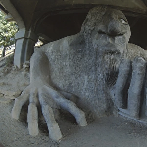 Sculpture of Fremont Troll with Volkswagen Beetle, Seattle, Washington, United States, US