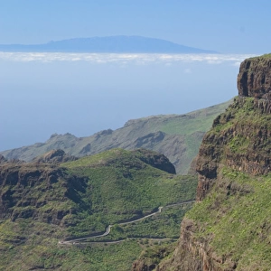 Spain, Canary Islands, Tenerife, mountain road looking to La Gomera