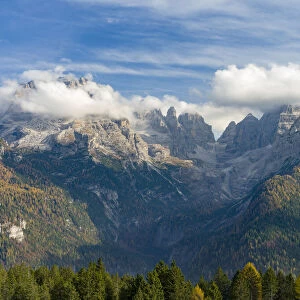 The summits of Brenta mountain range towering above Madonna di Campiglio