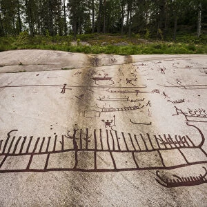 Sweden, Bohuslan, Tanumshede, Bronze Age carving detail of the Tanum area