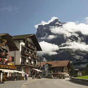 Switzerland, Bern Canton, Grindelwald, Street scene with the Wetterhorn