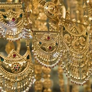 United Arab Emirates, Dubai, Deira. Deira Gold Souk / Market / Gold Necklaces