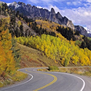 USA, Colorado, Telluride. Highway 145 twists through the San Juan Mountains near Telluride