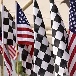 USA, Indiana, Indianapolis. Flags for sale at the Indianapolis Motor Speedway