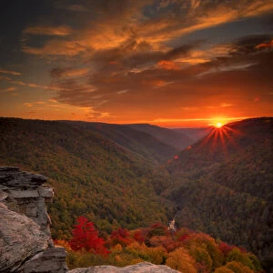 USA, West Virginia, Blackwater Falls State Park. Sunset on mountain landscape. Credit as
