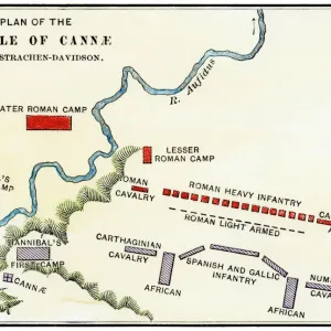 Hand-colored woodcut print of the Battle of Cannae plan Hand-colored woodcut print of the Battle of Cannae plan