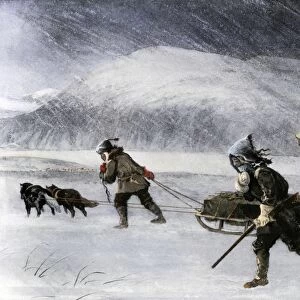 Dogsled traveling to the Alaska Gold Rush, 1898
