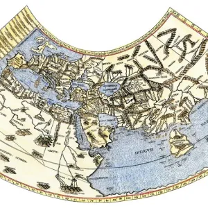 Print of Ptolemy's Flat Earth Map, 19th-century Woodcut Print of Ptolemy's Flat Earth Map, 19th-century Woodcut