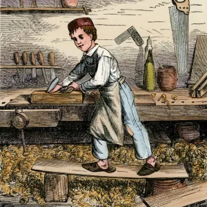 Hand-colored woodcut Print of Apprentice Carpenter Hand-colored woodcut Print of Apprentice Carpenter