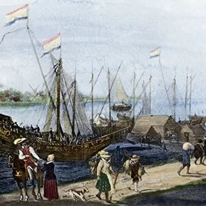 Pilgrims leaving Delfthaven, 1620