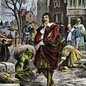 Rene Descartes Print: 19th-century Hand-colored Woodcut