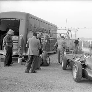 Racing car and crew, March 1956