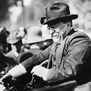 (1858-1919). 26th President of the United States. Photographed while riding in a car, c1910