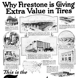 AD: FIRESTONE, 1919. American advertisement for Firestone Tires, 1919