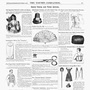 AD: TOILETRIES, 1890. American magazine advertisements for various mens and womens toiletries