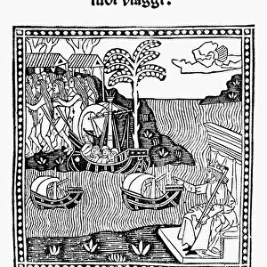 AMERIGO VESPUCCI, 1505. Woodcut depicting one of Vespuccis voyages to the New World