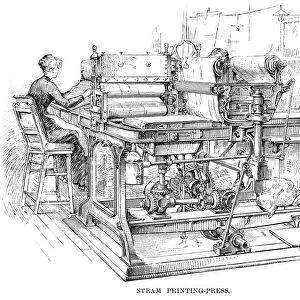 BANK NOTE PRINTING PRESS. Steam printing-press at the Bureau of Engraving and Printing, Washington, D. C. Line engraving, 1890