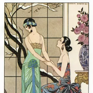 BARBIER: CONFESSION, 1923. L aveu difficile. Fashion plate illustration by George Barbier