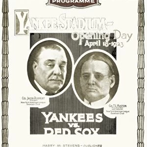 BASEBALL PROGRAM, 1923. Cover of the program for the first game played at Yankee Stadium in the Bronx, New York City, 18 April 1923, between the New York Yankees and the Boston Red Sox