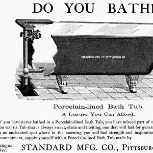 BATHTUB ADVERTISEMENT 1890. American advertisement, 1890