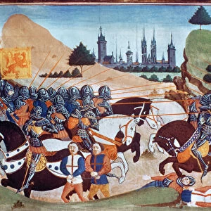 BATTLE OF NORMANDY, 1429. Scottish knights (at right) fighting the English at the