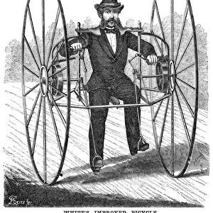 BICYCLING, 1869. Whites improved bicycle. Wood engraving, American, 1869