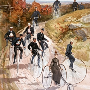 BICYCLING, 1887. American lithograph, 1887, by L. Prang & Co. after Henry Sandham