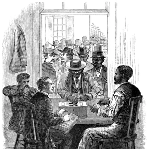 Black freedmen voting at Washington, D. C. 5 June 1867. Contemporary American wood engraving
