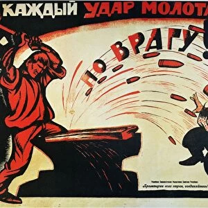 Each Blow of the Sledge-Hammer is a Blow against the Enemy. Russian poster, 1920, by Viktor Deni