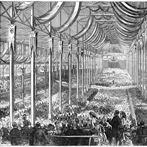 BOSTON: MUSIC FESTIVAL, 1872. A scene from the Worlds Peace Jubilee and International Musical Festival at Boston, 1872, which featured the Austrian composer Johann Strauss the Younger as conductor. Wood engraving from a contemporary English newspaper