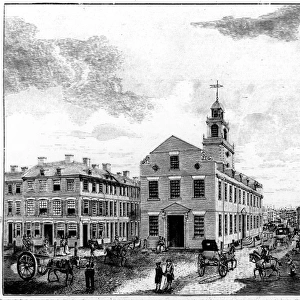 BOSTON: VIEW, 1793. The Old State House in Boston, Massachusetts, 1793. After a contemporary engraving